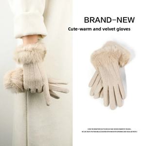 겨울철 여성을 위한 고급 캐시미어 장갑, 운전 및 사이클링을 위한 따뜻함을 더한 귀여운 장갑