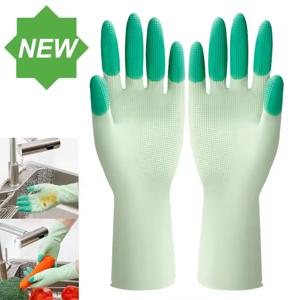 실리콘 설거지 장갑 주방 용품 미끄럼 방지 편리한 긴 설거지 장갑 재사용 가능 내구성 가정용