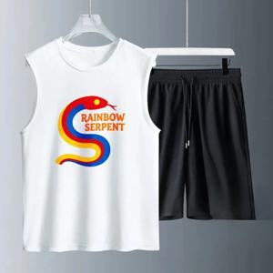 남성용 탱크탑 세트 축구 여름 남성용 스웨트셔츠 세트 폴리에스터 통기성 패션 반팔+반바지 드립 의류