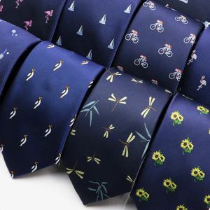 귀여운 사랑스러운 만화 패턴 넥타이 블루 잠자리 백조 패턴 넥타이 웨딩 파티 데일리 셔츠 정장 넥타이 액세서리 선물