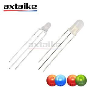 50PCS 3mm 5mm 바이 컬러 램프 빨간색 녹색 파란색 일반적인 양극/음극 3Pin 확산 안개 유형 하이라이트 LED 방출 다이오드 DIY 키트