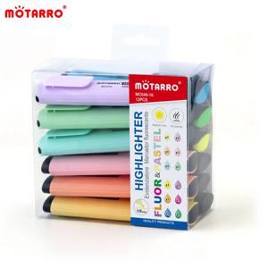 MOTARRO 12Pcs Pvc 박스 마커 형광 색상 작은 형광펜 펜 치즐 팁 낙서 그리기를위한 귀여운 카와이 디자인