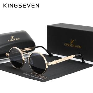 KINGSEVEN 고품질 고딕 Steampunk 선글라스 편광 된 남성 여성 브랜드 디자이너 빈티지 라운드 금속 프레임 태양 안경