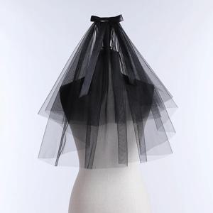 새로운 도착 웨딩 베일 Tulle 짧은 검은 신부 베일 두 레이어 여성 베일 웨딩 액세서리 2025