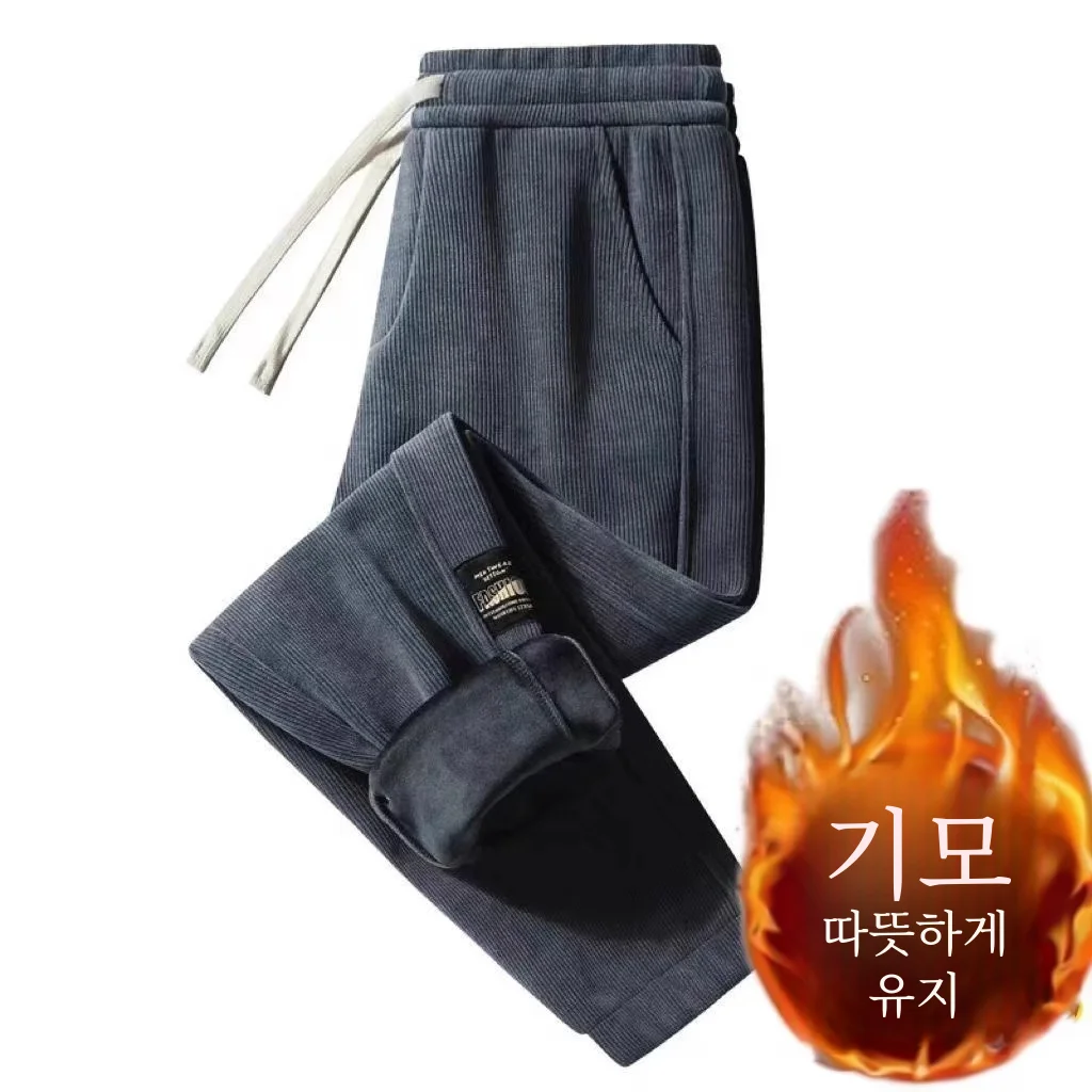 두꺼운 코듀로이 스포츠 바지 남성 캐주얼 웨어 작업용 루즈핏 젊은 스타일 겨울 긴 바지 신축성 있는 허리밴드