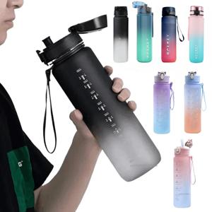 500ML/650ML/750ML/1000ML 스포츠 물병 동기부여 누수 방지 휴대용 재사용 플라스틱 컵 야외 여행 체육관 물통