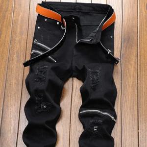 하이 스트리트 럭셔리 패션 디자이너 지퍼 블랙 남자친구 남성 패션 슬림 캐주얼 데님 청바지, 용수철 가을 펜슬 바지