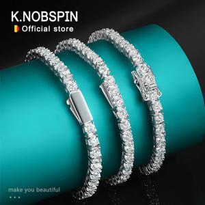 KNOBSPIN D VVS1 모이사나이트 테니스 팔찌 오리지날 s925 스털링 실버 도금 18k 화이트 골드 여자 남자를위한 GRA 팔찌