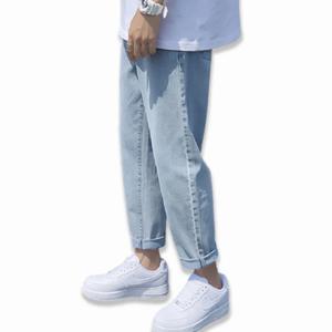 남성용 캐주얼 루즈 스트레이트 레그 진 봄 여름 가을 겨울 착용 가능한 신축성 있는 허리끈 트렌디 브랜드 청바지 청소년용