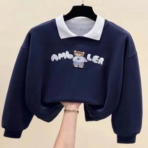 가을 겨울 신상 여성 루즈 캐주얼 곰 프린트 긴팔 폴로넥 스웨트셔츠 얇은 트렌디 한국 버전 폴리에스터