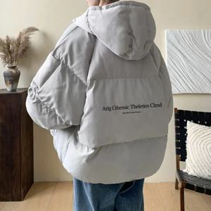 남성용 겨울 빵 재킷, 따뜻한 남성 파카, 빅 사이즈 레터 프린트, 코튼 코트, 오버사이즈 남성 의류, 2024