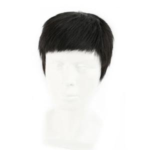 합성 짧은 스타일 남성 가발 아시아 남성을위한 자연 블랙 대머리 탈모 편안하고 현실적인 남성 가발 평균 크기