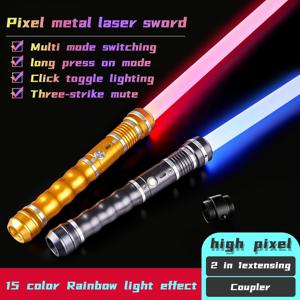REikirc 2 in 1 Lightsaber 15 색 17 픽셀 조명 효과 라이트 세이버 금속 레이저 칼 충전식 장난감 파티 빛나는 칼