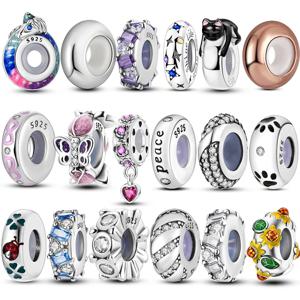 925 스털링 실버 실리콘 스페이서 스토퍼 비즈 매력 보석 여성을위한 원래 925 팔찌에 맞게 DIY 선물 파티
