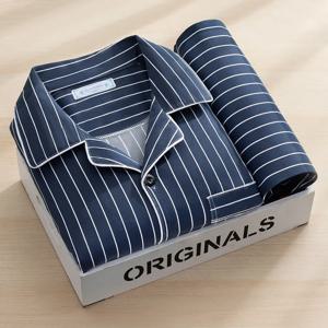 고급 남성 순면 잠옷 긴 소매 얇은 스타일 캐주얼 홈웨어 봄 가을 여름 투피스 세트