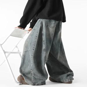 미국 스타일 빈티지 워싱 남성 데님 청바지 봄 가을 루즈핏 클린핏 와이드 레그 스카이트 팬츠 청년 트렌디 하이 스트리트