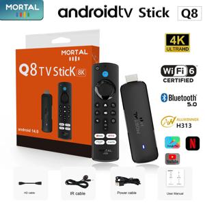 안드로이드 TV 미니 TV 스틱 Mortal Q8 Android14 지원 8K 비디오 4K Wifi6 Allwinner H313 쿼드 코어 음성 리모컨 스마트 Chromecast
