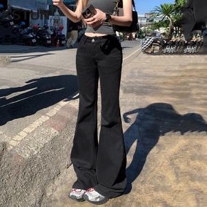 KSTUN 2025 여성을위한 새로운 낮은 허리 부츠 컷 청바지 패션 스트레치 데님 플레어 바지 블랙 캐주얼 여성 벨 바닥 바지