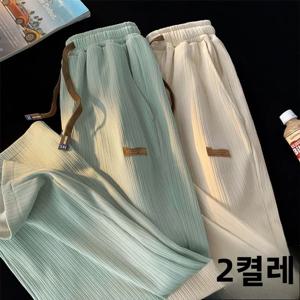 아이스 실크 얇은 남성 여름 바지 드레이프드 라지 사이즈 스트레이트 레그 롱 팬츠 홍콩 스타일 INS 트렌디 학생 와이드 레그 캐주얼 팬츠