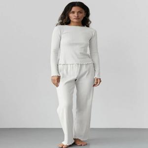 Mozuleva Love Jacquard 긴팔 잠옷 세트 여성 봄 니트 카디건 바지 잠옷 편안한 여성 가정 의류