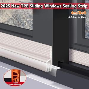 4m TPE 슬라이딩 윈도우 씰 스트립 자체 접착 삼중 방음 Weatherstrip 테이프 드래프트 스토퍼 아래 방풍 방지 콜드 도어