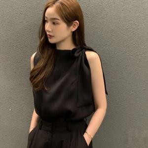 2025년 신상 여성용 한국 스타일 시크 봄 여름 디자인 센스 셔츠 나비 매듭 벨트 민소매 셔츠 탑