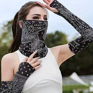 2PCS 선 스크린 세트 통기성 냉각 팔 커버 및 목 스카프 사이클링 및 야외 특수 아이스 슬리브 까마귀