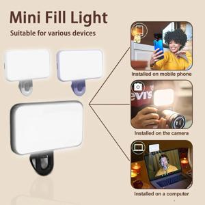 미니 셀카 필 라이트 2 색 모드 조정 가능한 밝기 휴대 전화 컴퓨터 사진 LED 조명에 충전식 클립