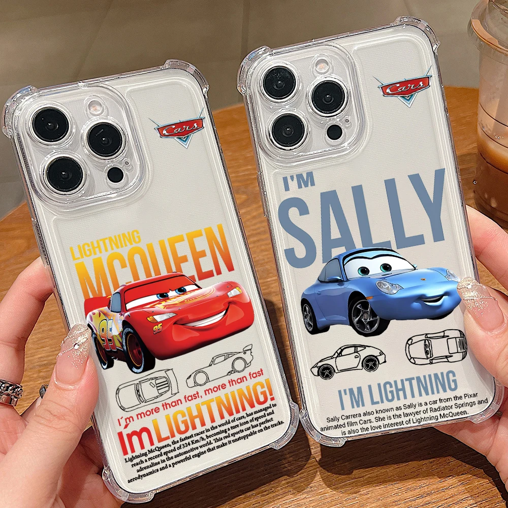 자동차 Lightning McQueen 95 전화 케이스 iPhone 16e 16 15 14 13 12 11 Mini Pro Max X XR XSMax 7 8 Plus Anti Fall Clear Cover