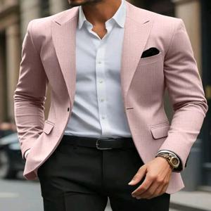 남성용 솔리드 컬러 버튼업 오피스 비즈니스 긴 소매 블레이저
