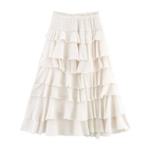 2025 새로운 여성 의류 유럽과 미국 스타일의 기질 케이크 스커트 레이어드 장식 중간 허리 미디 스커트