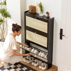 초박형 신발장 17cm 가정용 현관 경제적인 모던 수납장 좁고 대용량 팁핑 버킷 신발 정리대