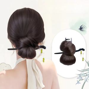 합성 Chignon 중국 스타일 우아한 꽃 버드 헤드 헤어 클립 가발 시뮬레이션 된 자연 로우 번 헤어 가방