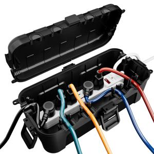 실외 전기 상자, 6개의 케이블 입력 포트가 있는 방수 연장 코드 커버, 전원 스트립용 비바람에 견디는 연결 상자, 플러그