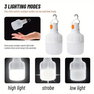 휴대용 USB 충전식 LED 캠핑 전구, 매우 밝은 야외 캠핑 램프, 비상 낚시 바베큐 텐트 야간 조명