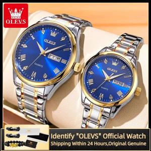 OLEVS 커플 시계 탑 브랜드 럭셔리 시계 패션 오리지널 쿼츠 시계 스테인레스 스틸 방수 글로우 그의/그녀의 커플 시계