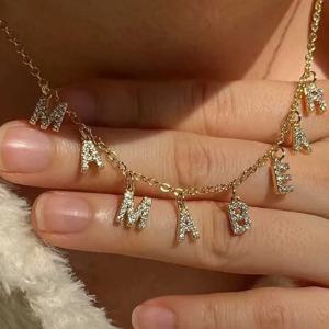 사용자 정의 이름 목걸이 맞춤형 지르콘 26 대문자 스테인레스 스틸 초커 목걸이 펜던트 네임 플레이트 쥬얼리 선물