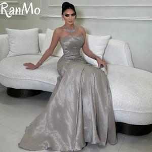 Ranmo 우아한 회색 이브닝 드레스 여성을위한 인어 민소매 공식 파티 가운 Strapless Floor-Length Prom 가운 맞춤형