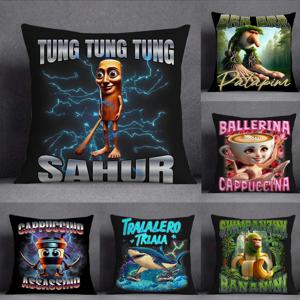 ITALlAN Brainrot 크리 에이 티브 동물 베개 케이스 사각형 양면 인쇄 짧은 플러시 소파 쿠션 커버 침실 머리맡 베개