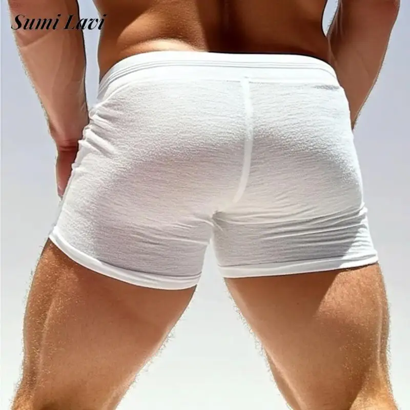 2025 여름 신상 캐주얼 남성 슬림핏 반바지 데일리 레저 통기성 시스루 반바지 남성 패션 드로스트링 타이업 숏 팬츠