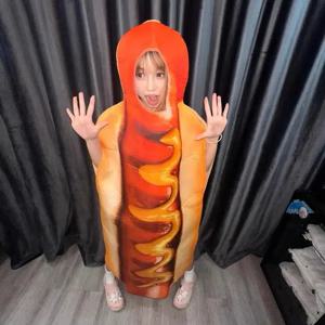 할로윈 3D 컬러 프린트 핫도그 의상 코스프레 의상 어린이 및 성인용 음식 테마 코스튬