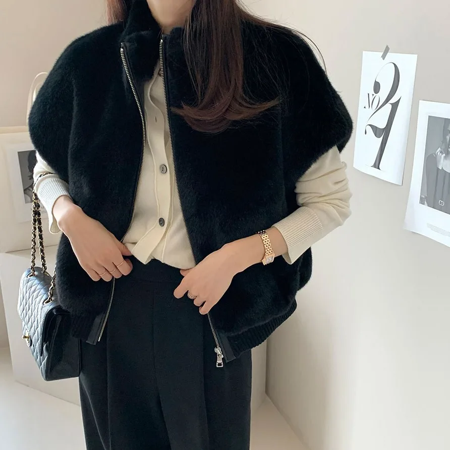 시크 여성용 숏 퍼 재킷 가을 겨울 다용도 심플 스타일 지퍼 무가죽 밍크 아우터웨어 최고 품질 중국 생산