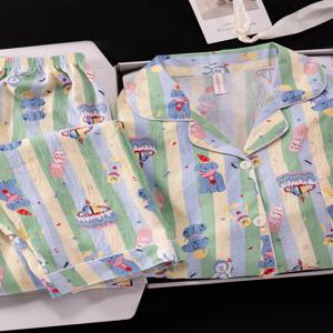 2025년 신상 펭귄 클라우드 코튼 잠옷 여성용 긴팔 순면 세트 만화 학생용 오픈 가디건 홈웨어