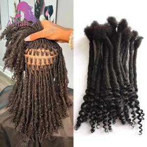 100% 인모 0.6cm 아프로 곱슬머리 땋은 머리 연장, 곱슬 끝 부분 포함, 8-12인치 수제 땋은 머리 연장, 남녀 공용 염색 가능