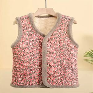 여성용 양털 안감 따뜻한 조끼 코트 중년 및 노인 면 충전재 겨울 재킷 할머니 엄마 스트라이프 패턴