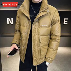 가을 겨울 패션 경량 다운 재킷 남성용 트렌디한 짧은 스탠드 칼라 두꺼운 따뜻한 방한 화이트 덕 다운 재킷
