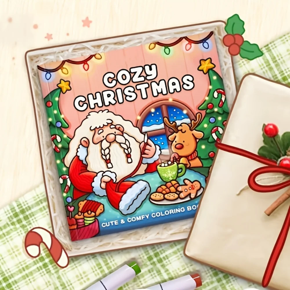 편안한 크리스마스 색칠책: 완벽한 선물과 마음을 달래주는 즐거움! 이상적인 부모-자녀 관계/몰입감 넘치는 색상. 크리스마스 및 휴일용