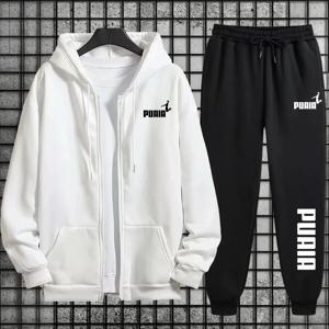 여성 트레이닝복 트렌드 프린팅 후드 스웨트셔츠 바지 2피스 세트 캐주얼 지퍼 오버코트 슈트 데일리 의류 가을 겨울 신상품