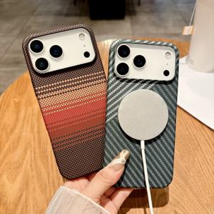 맥세이프 마그네틱 무선 충전 럭셔리 카본 파이버 텍스처 폰 케이스 아이폰 17 프로 맥스/17/에어/17 프로 범퍼 커버