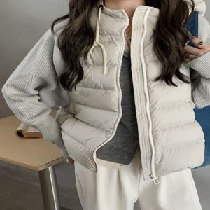 가벼운 니트 소매 패치워크 다운 코튼 재킷 여성용 짧은 페이크 투피스 후드 코튼 코트 아우터웨어 보온